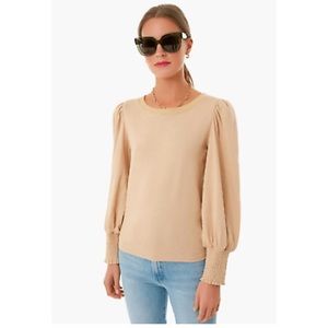 Pomander Place Tuckernuck Sand Whisp Lennon Puff Sleeve Crew Neck top